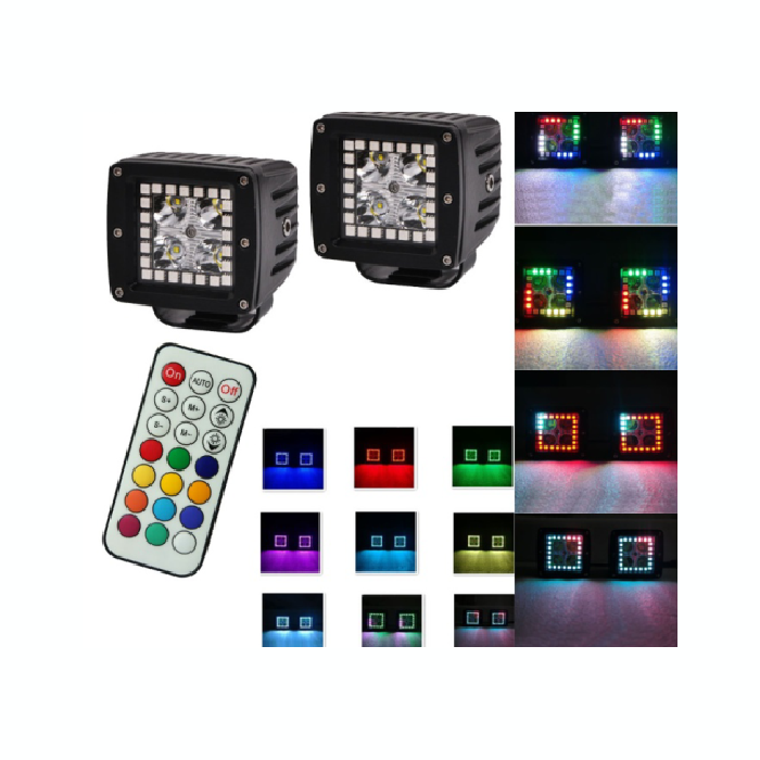 RGB Halo 10 solid colors 72 Flashing modes Remote Control 12W 3 Inch LED Driving Work Light For SUV Offroad Car