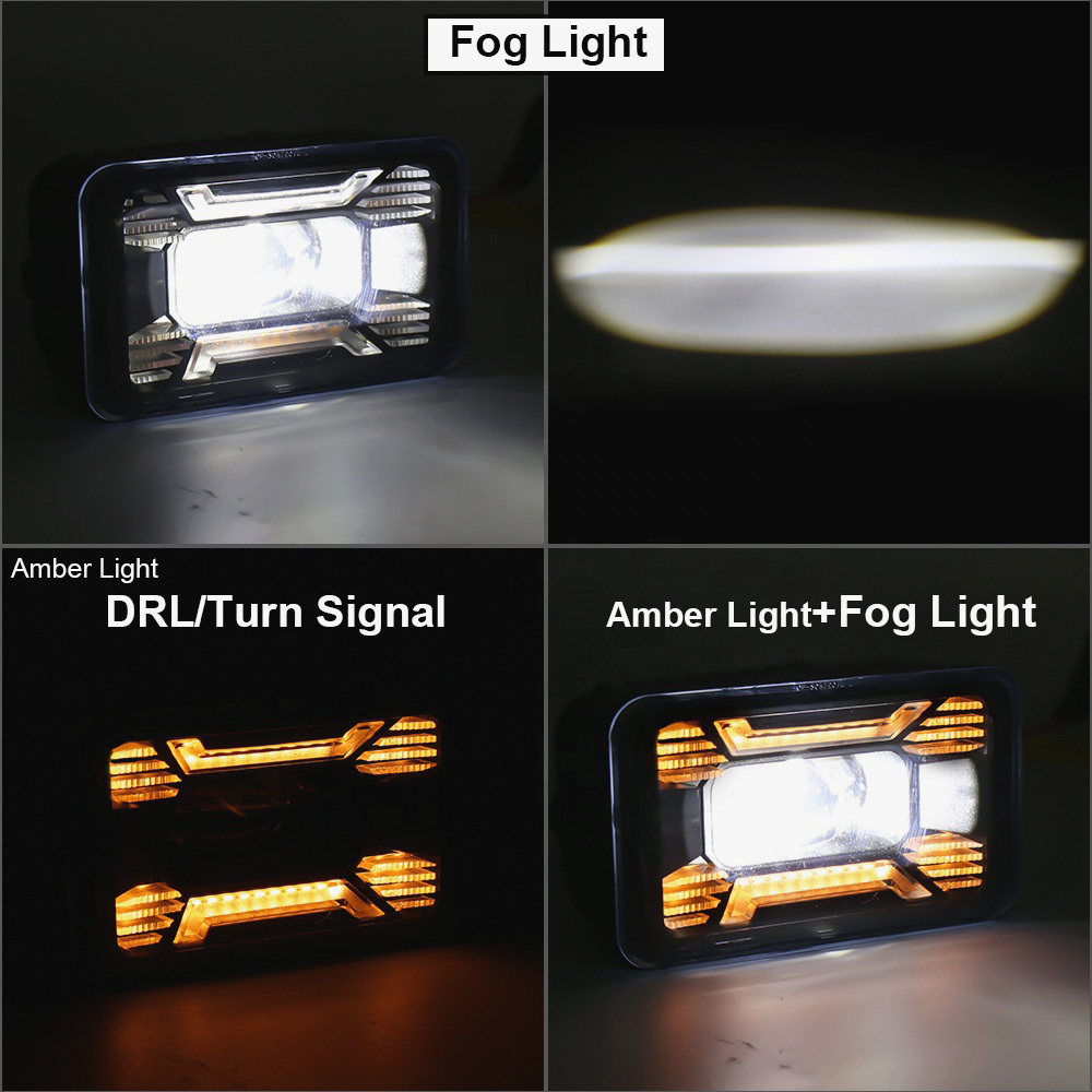 Amber DRL 4*3 inch LED Headlight for Ford F150 2015-2019 Fog Light Bumper Driving Lamp