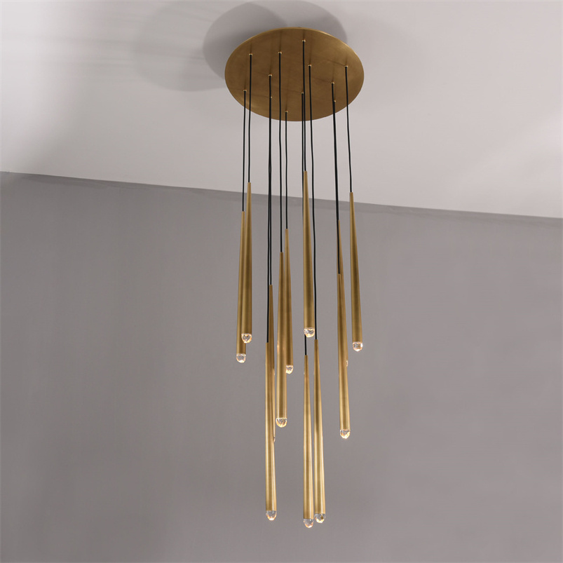 Modern LED Gold Rain Drop K9 Crystal Spectacular Ceiling Lighting Fixture Chandelier for Living Room Hotel Hallway