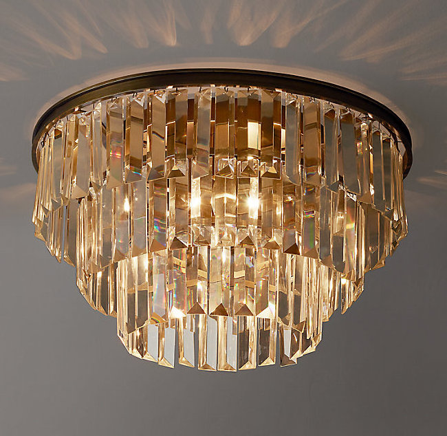 Modern Crystal Flush Mount Antique Brass Ceiling Light