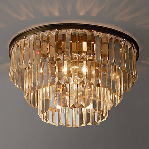 Modern Crystal Flush Mount Antique Brass Ceiling Light