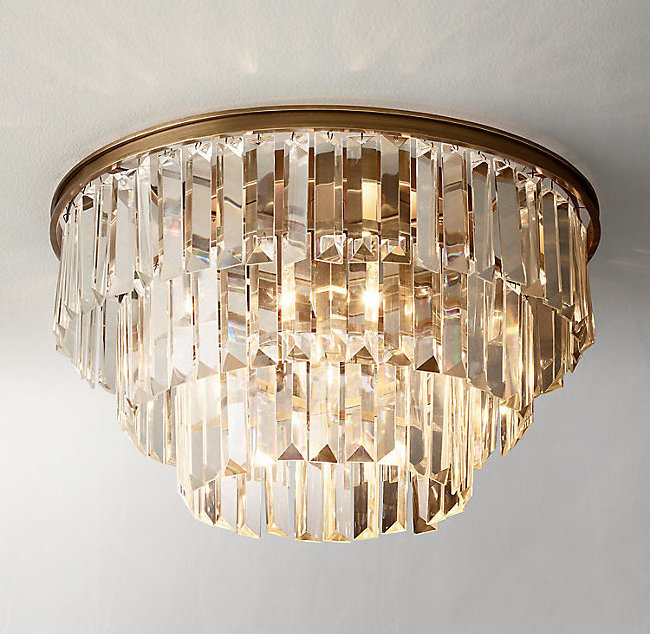 Modern Crystal Flush Mount Antique Brass Ceiling Light