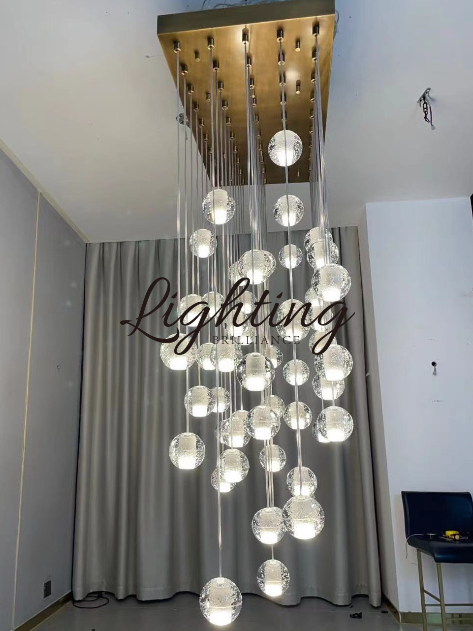 Customized staircase crystal glass bubbles ball grand chandelier ceiling light