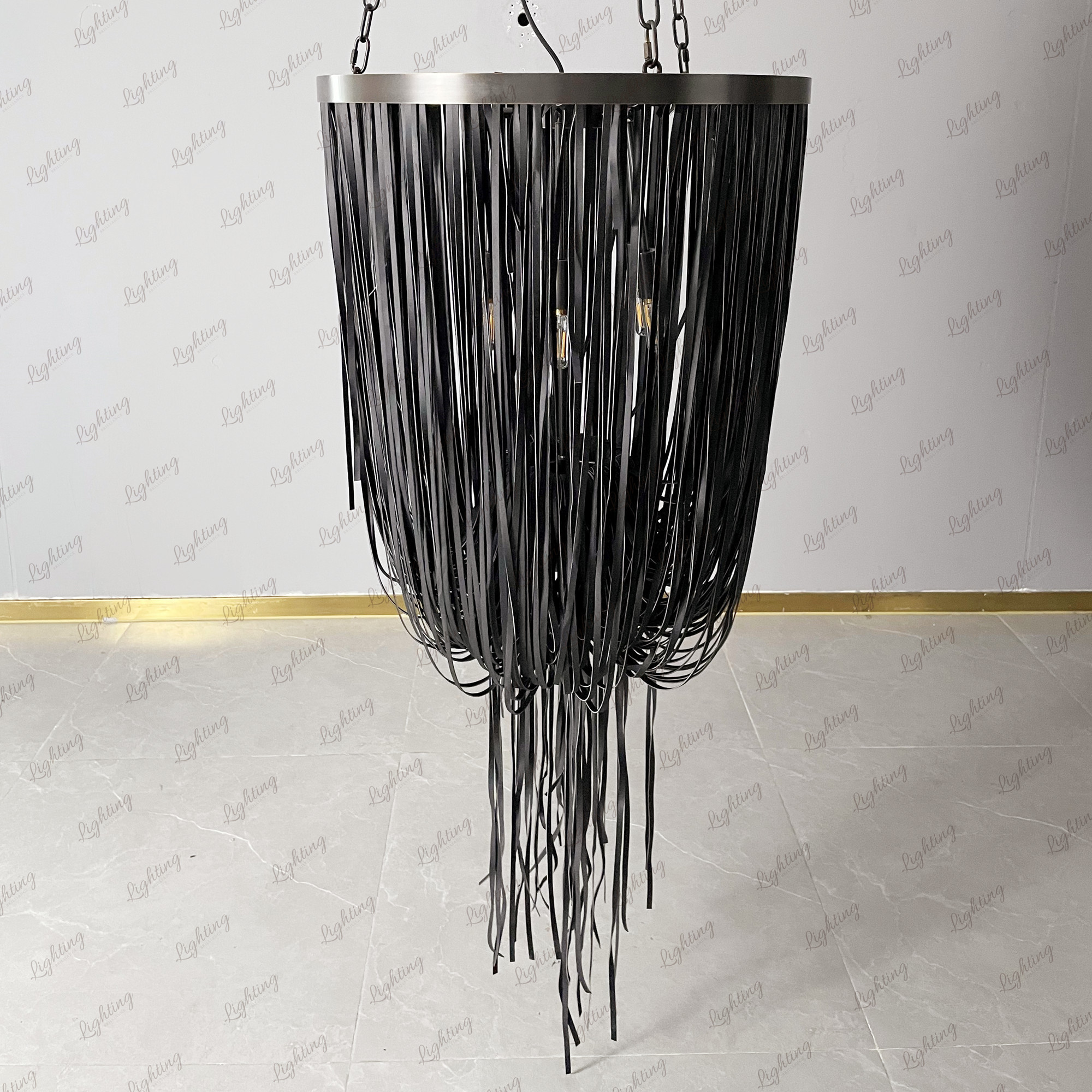 Lobby foyer modern villa decoration draped leather suspended pendant lighting fixture chandelier