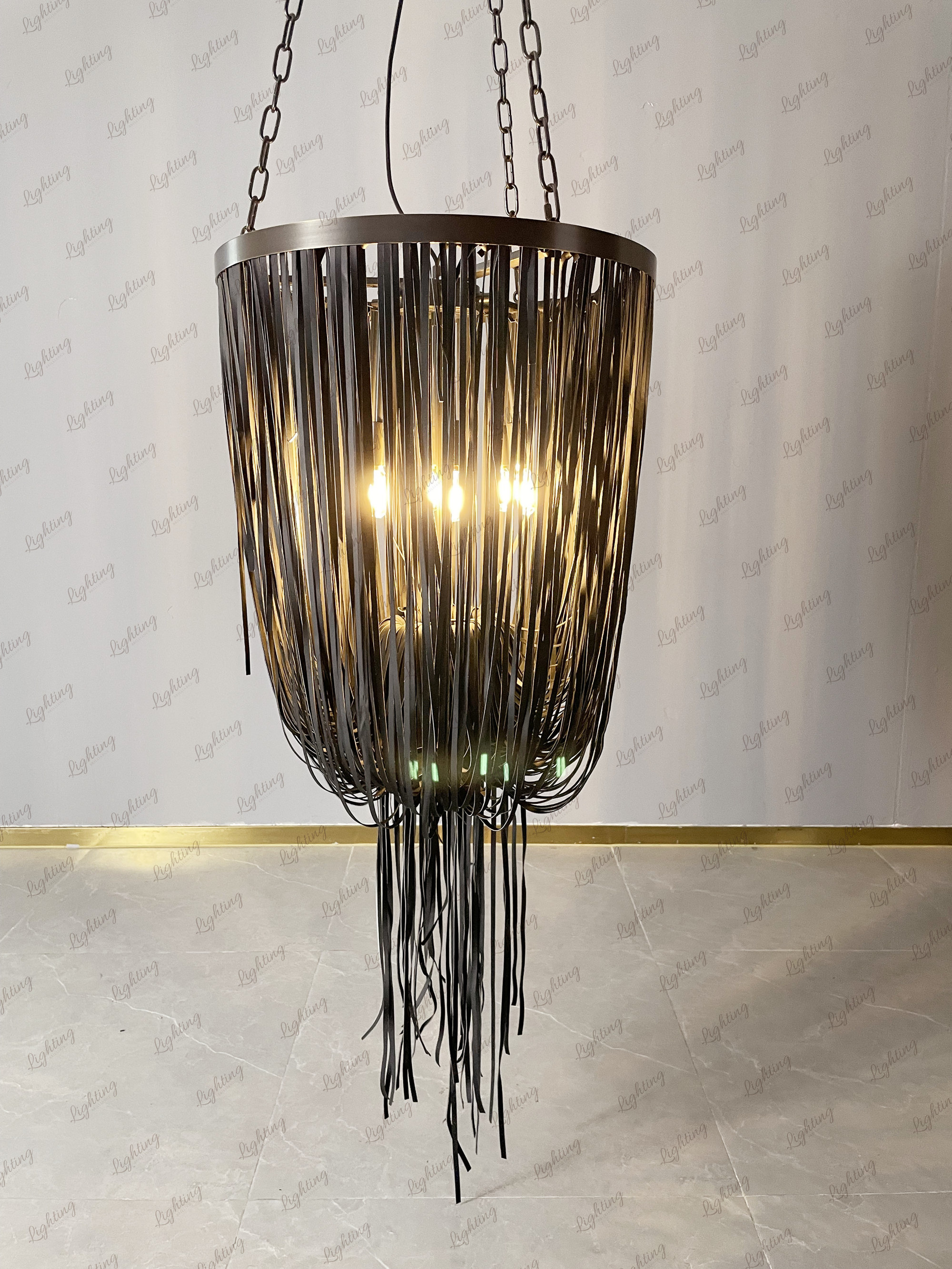 Lobby foyer modern villa decoration draped leather suspended pendant lighting fixture chandelier