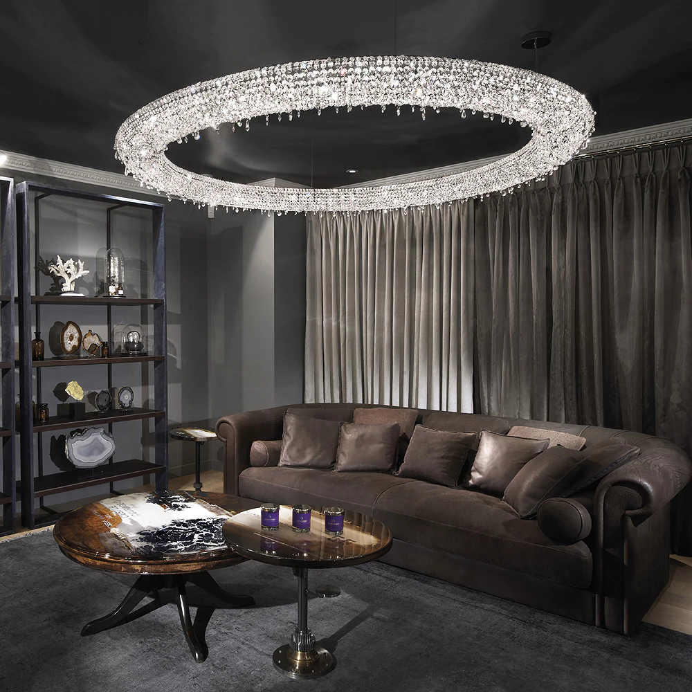 Luxury Italian Oval Crystal LED Chandelier Fixtures For Living Room