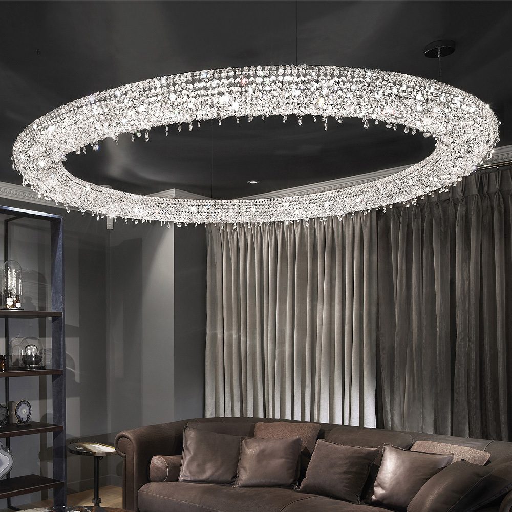 Luxury Italian Oval Crystal LED Chandelier Fixtures For Living Room