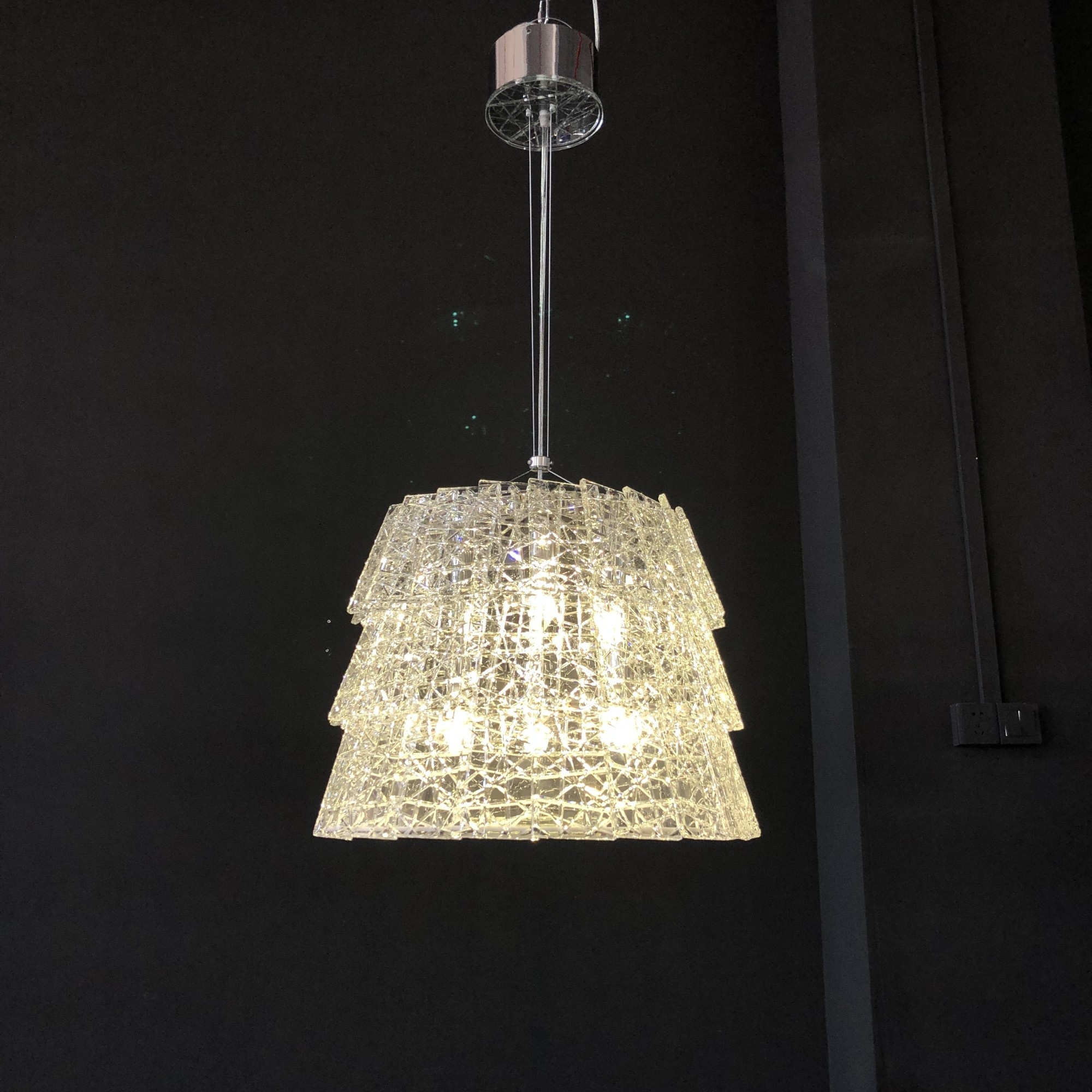 Contemporary art ivory canvas umbrella chandelier crystal pendant lamp for hotel lobby hall