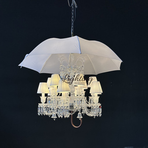 Contemporary art ivory canvas umbrella chandelier crystal pendant lamp for hotel lobby hall