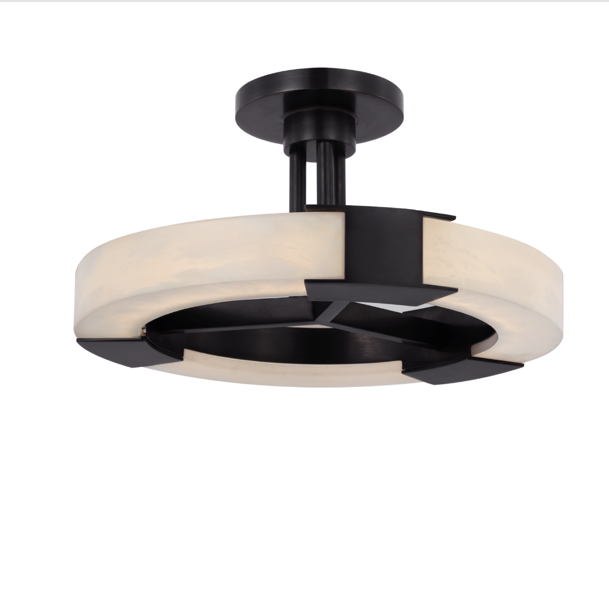 Modern Natural Alabaster Stone Medium Ring Semi-Flush Mount Led Ceiling Lighting For Bedroom