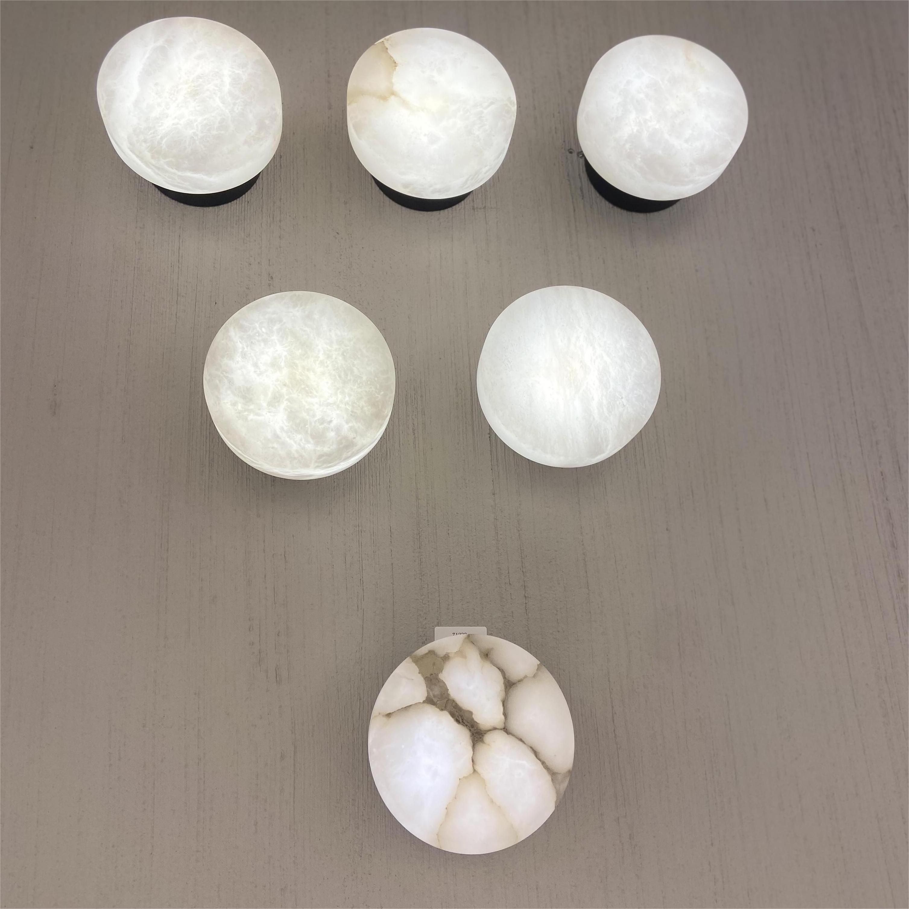 Modern Natural Alabaster Stone Medium Ring Semi-Flush Mount Led Ceiling Lighting For Bedroom