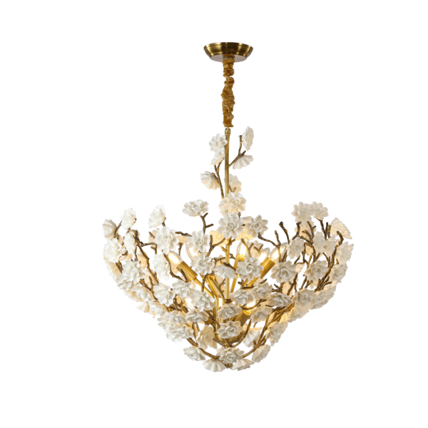 New unique model luxury solid brass ceramic flower chandelier