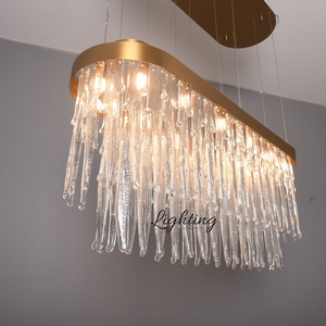 Luxury home light waterfall suspension ceiling lighting gold hand made glass chandelier lighting fixtures pendant lamp for livin