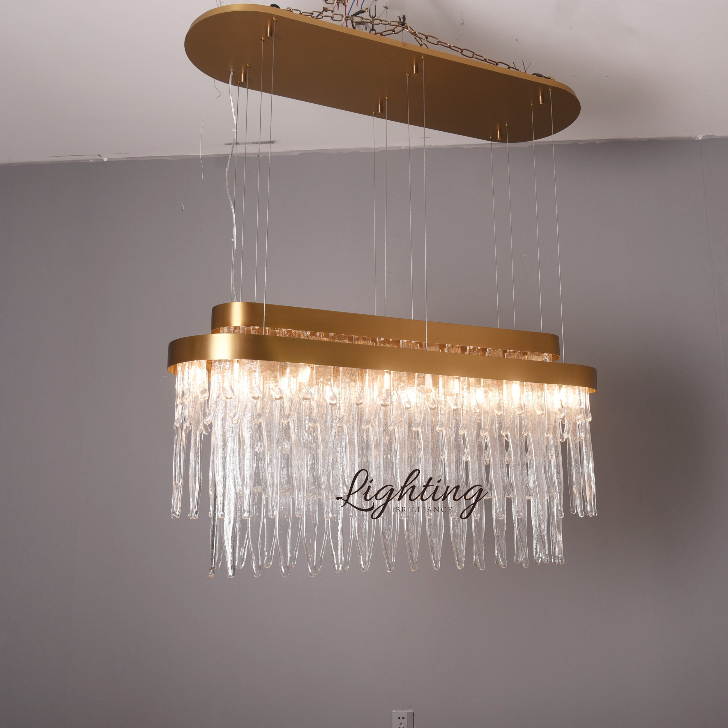 Luxury home light waterfall suspension ceiling lighting gold hand made glass chandelier lighting fixtures pendant lamp for livin