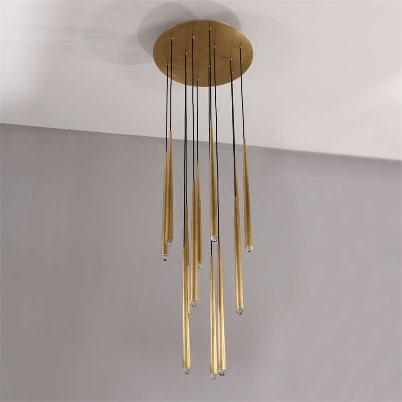 Modern LED Gold Rain Drop K9 Crystal Spectacular Ceiling Lighting Fixture Chandelier for Living Room Hotel Hallway