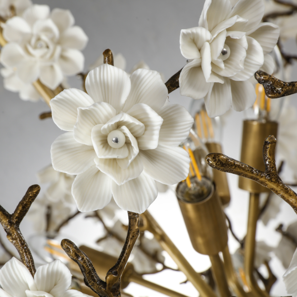 New unique model luxury solid brass ceramic flower chandelier