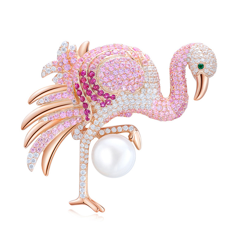 Light Jewelry Flamingo Brooch Hot Sale Hijab Pins And Brooches For Women Bird Pins Brooches And Necklace With Freshwater Pearl