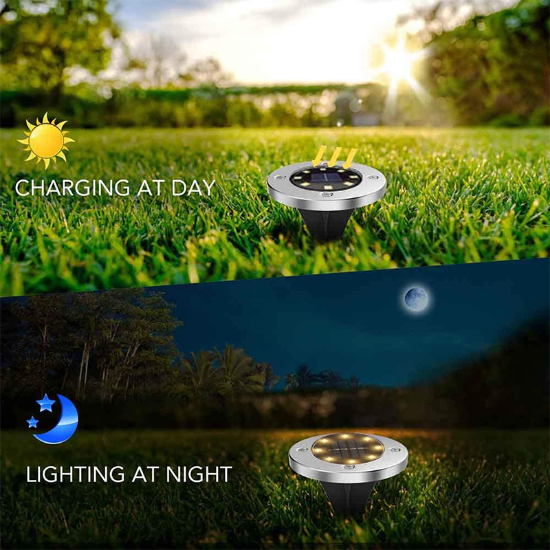 Hot Sale 8 Auto On/Off Night Security Disk Powered Led Garden Light Walkway Outdoor Solar Ground Lights