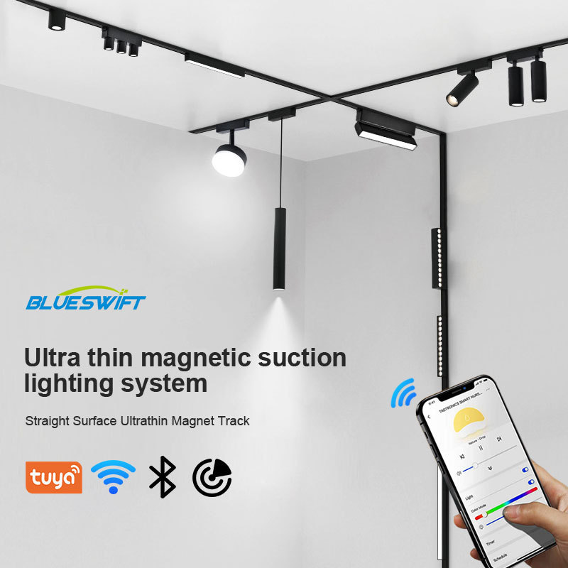 Blueswift Black Color Smart Led Track Magnetic Lights 48v Mini Magnetic Led Light With Magnetic Track Rail