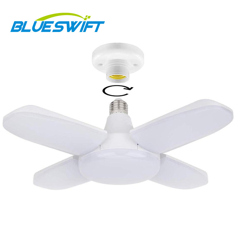 AC 85-265V Super Bright Ceiling Adjustable Four Leaf Deformable E27 Fan Blade Energy Saving Ceiling Fan Led Bulb Lighting