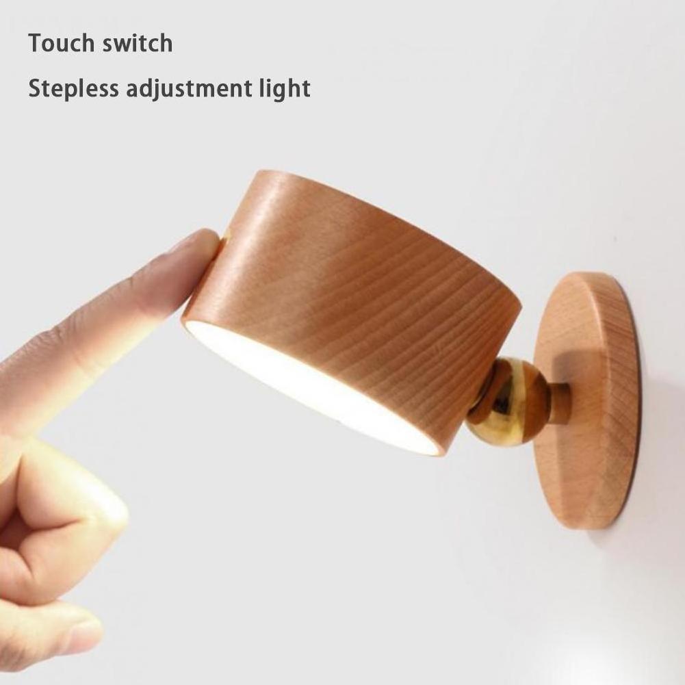 Wooden Magnetic Wall Sconce Rotatable LED Wall Light USB Rechargeable Light Batter Operated Dimmable Reading Cabinet Night Light