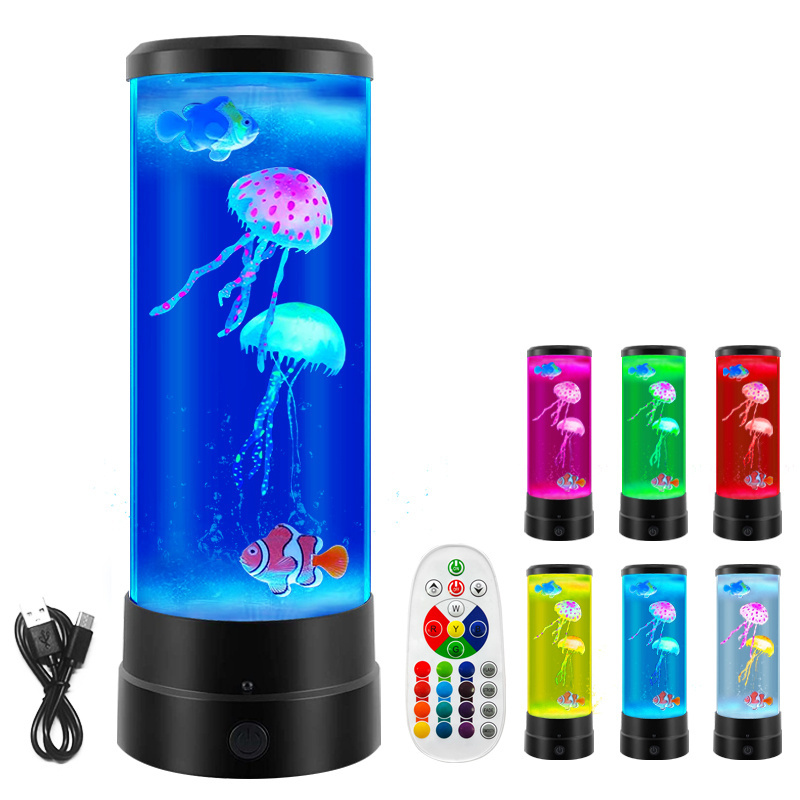 Hot Sale Electric Fantasy Jelly Fish Lamp Round with 16 Color Changing Relaxing Mood Light LED Jellyfish Aquarium Lava Lamp