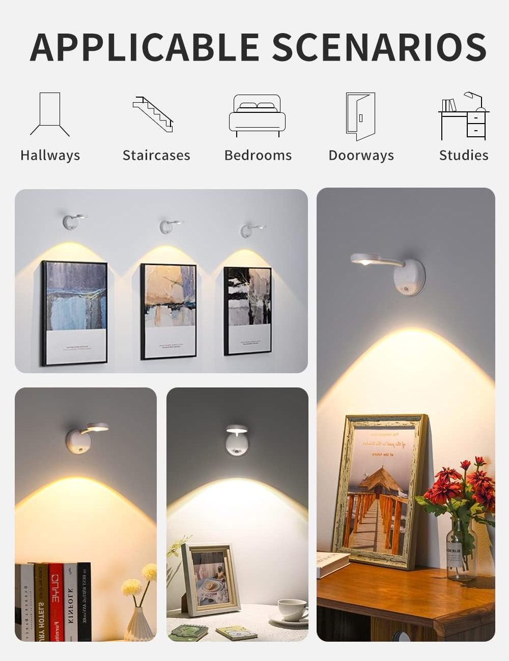 Hot Sale Dimmable Display Accent Art Lights for Paintings Rechargeable Mini Cordless Picture Light LED Motion Sensor Spotlight