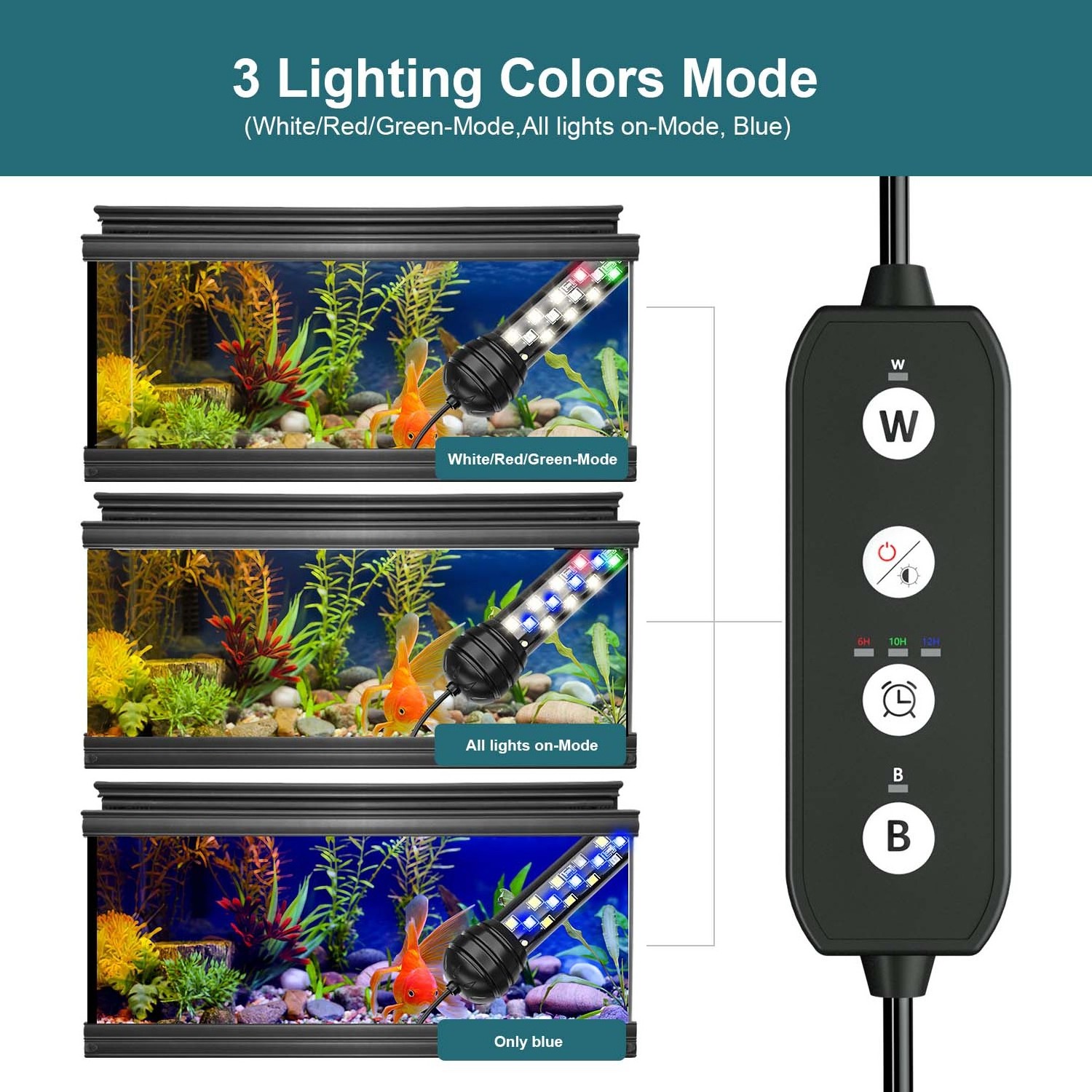 18 28 38 48 58 68cm IP68 Waterproof 3 Lighting Modes Blue White LED Underwater Lamp Submersible Aquarium Light For Planted