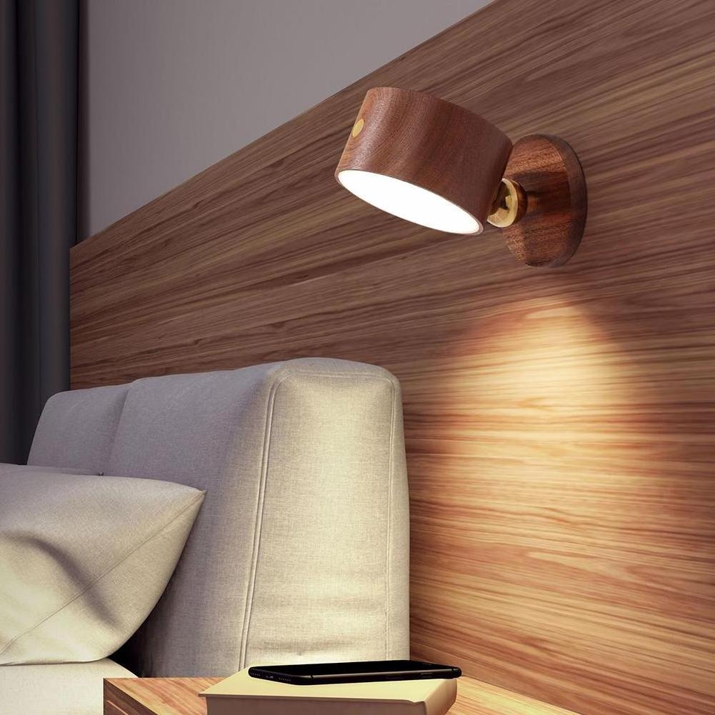 Wooden Magnetic Wall Sconce Rotatable LED Wall Light USB Rechargeable Light Batter Operated Dimmable Reading Cabinet Night Light