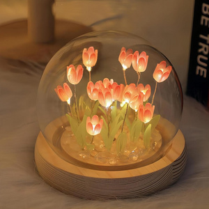 Mother's Day Gift DIY Glass Tulip with Light Artificial Flower Table Lamp Romantic Tulip Lamp Purple/Pink Tulip LED Night Light