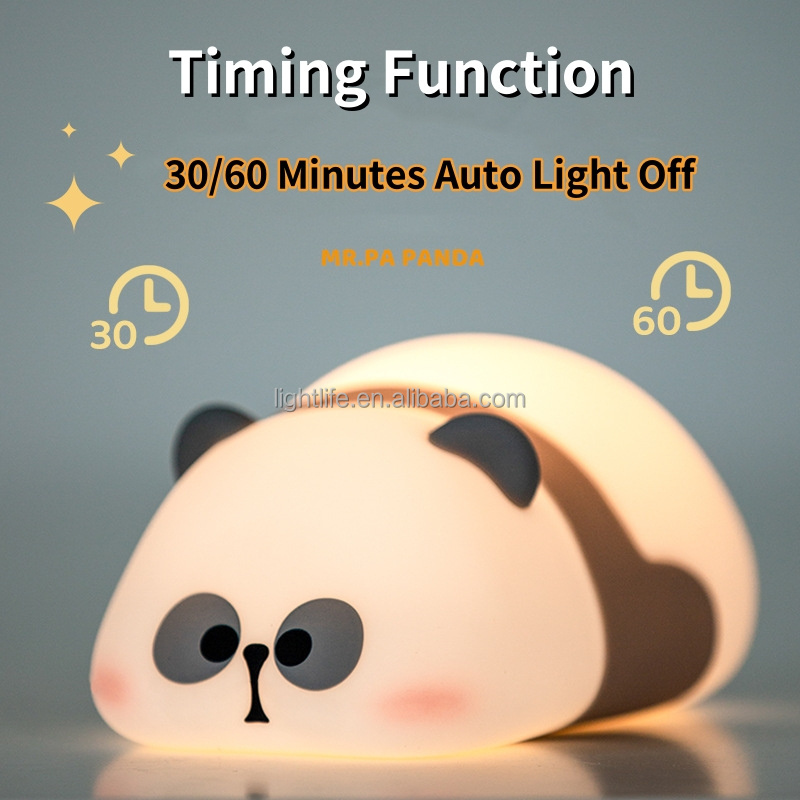 Creative Gift Cartoon Panda Night Light for Kids LED Portable Baby Nursery Lamp USB Rechargeable Touch Cute Silicone Panda Lamp