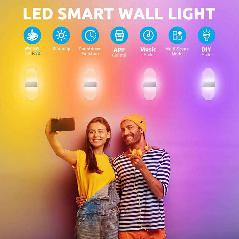 Smart Tuya RGB Nordic Modern House Bedside Bedroom Decoration Fixture Mounted Wall Sconce Light LED Indoor Lighting Wall Lamp