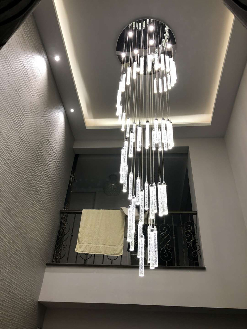 Long Spiral Staircase Chandelier Light For High Ceiling Pendant Lamp Living Room Entryway LED Hanging Lighting Hall Stairs Loft