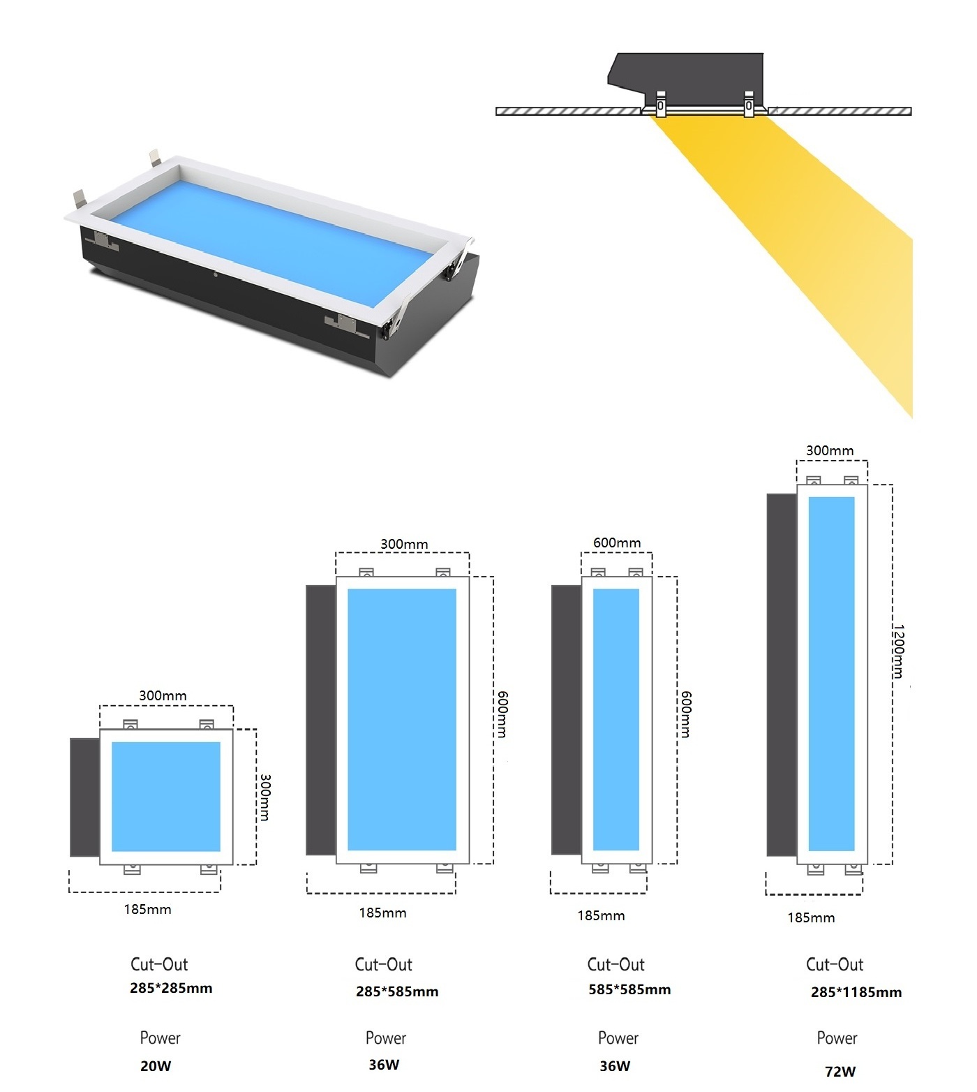 600x600 Indoor Circadian Artificial Sunlight LED Sky Skylight Ceiling Panel Window Virtual Natural Blue Sky Light 60x60