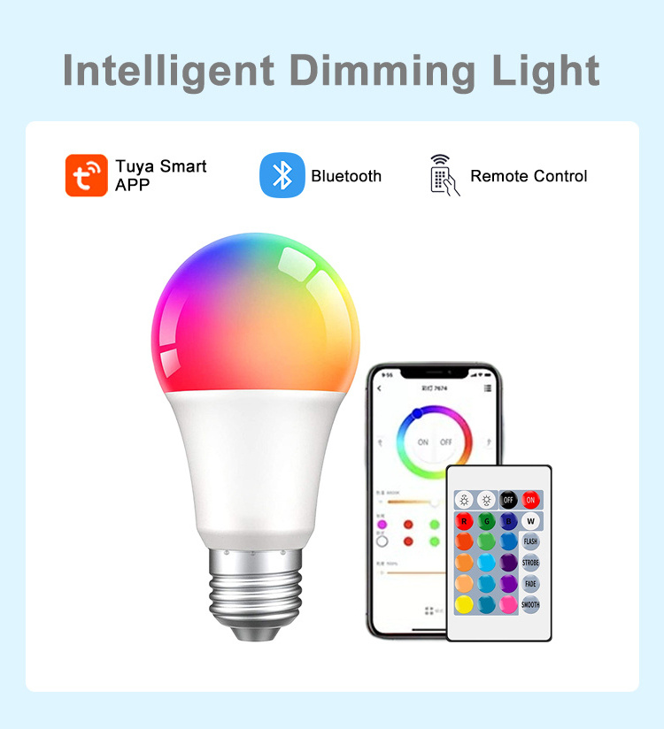 Tuya Smart Light Bulb App Control 2700k-6500k Rgbcw+cct Smart Bulb Google Home 9w E26 E27 B22 A60 Led Tuya Wifi Smart Life Bulb