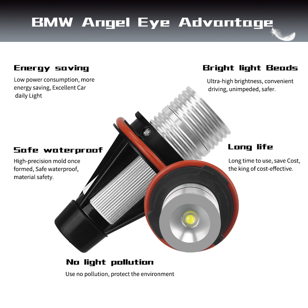 LIGHTOWL 2 Pack No Error Angel Eye Halo LED Headlight Bulbs For BMW E39 5W E53 E60 E61 E63 X5