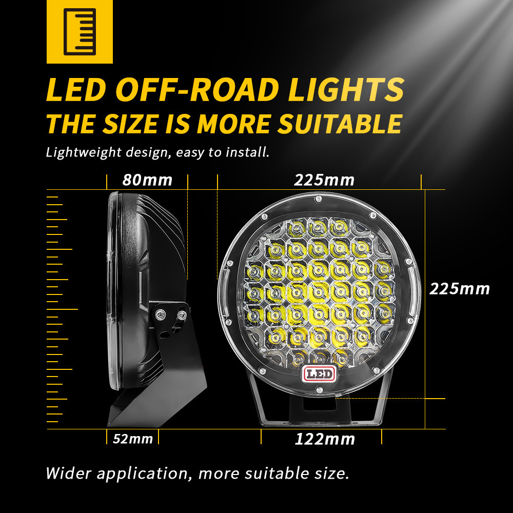 LIGHTOWL OEM 9Inch 37LED 185W light bar Circular Waterproof IP65  LED Work Light for Suv / Boat / 4X4 Jeep /Truck