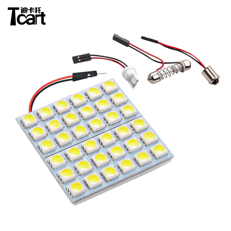 Tcart 12V DC 36SMD 5050 Panel Dome Map Interior Lamp White 3 Adapter Festoon T10 BA9S Car LED Light Bulb