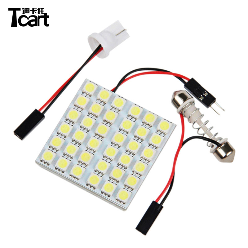 Tcart 12V DC 36SMD 5050 Panel Dome Map Interior Lamp White 3 Adapter Festoon T10 BA9S Car LED Light Bulb