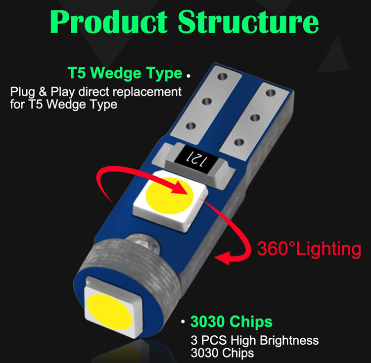 Tcart auto lighting bulb 12v T5 led bulb lights 3528 3smd, canbus led, non polarity car LED instrument desk lamp