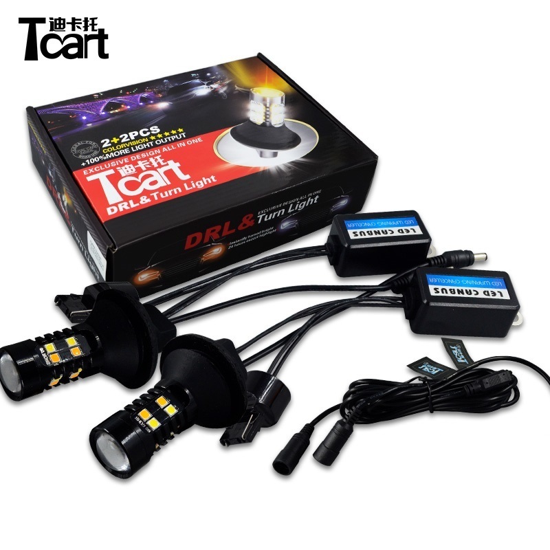 Tcart auto signal bulb T20 7440 W21W 7443 7444 Front Light Bulb 12V White Daytime Yellow Turn Sihnal Kit DRL LED Switchback