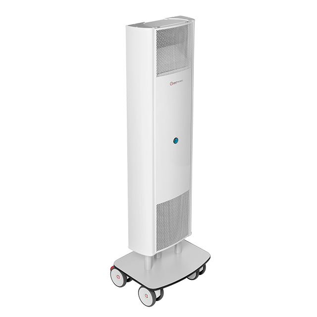 UV-C Air Purifier  with Fan on a wheeled stand made in ITALY air flow 150 cbm/h power 2x95W smell reduction filter hour counter