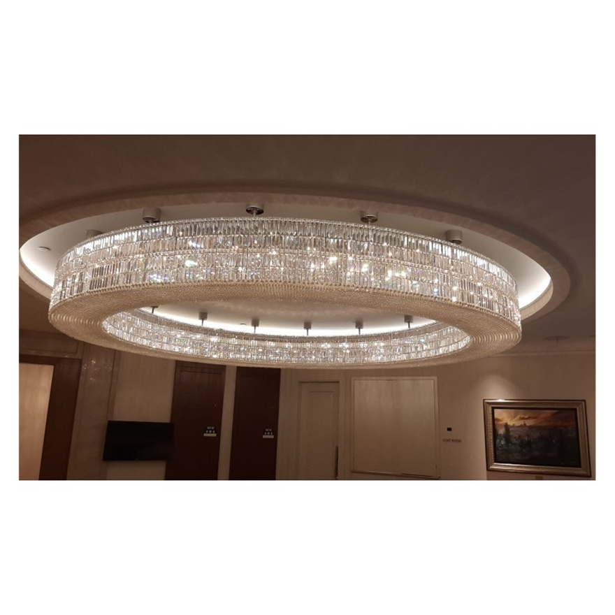 NEW Hanging Hotel Lobby Decorative Lighting Dinning Room Ceiling Gold Crystal Rectangle Chandelier Modern Liangte