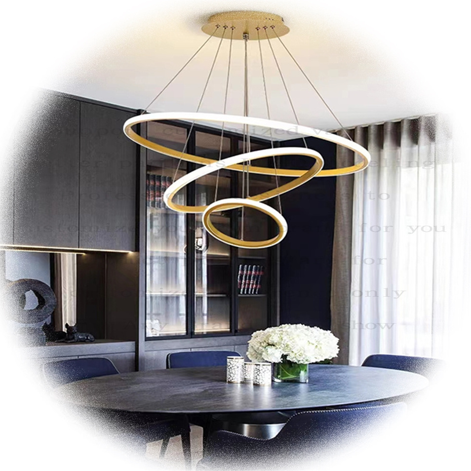 Custom Modern circle lights bedroom two black 3 ring led chandelier lamp pendant light for living dining room