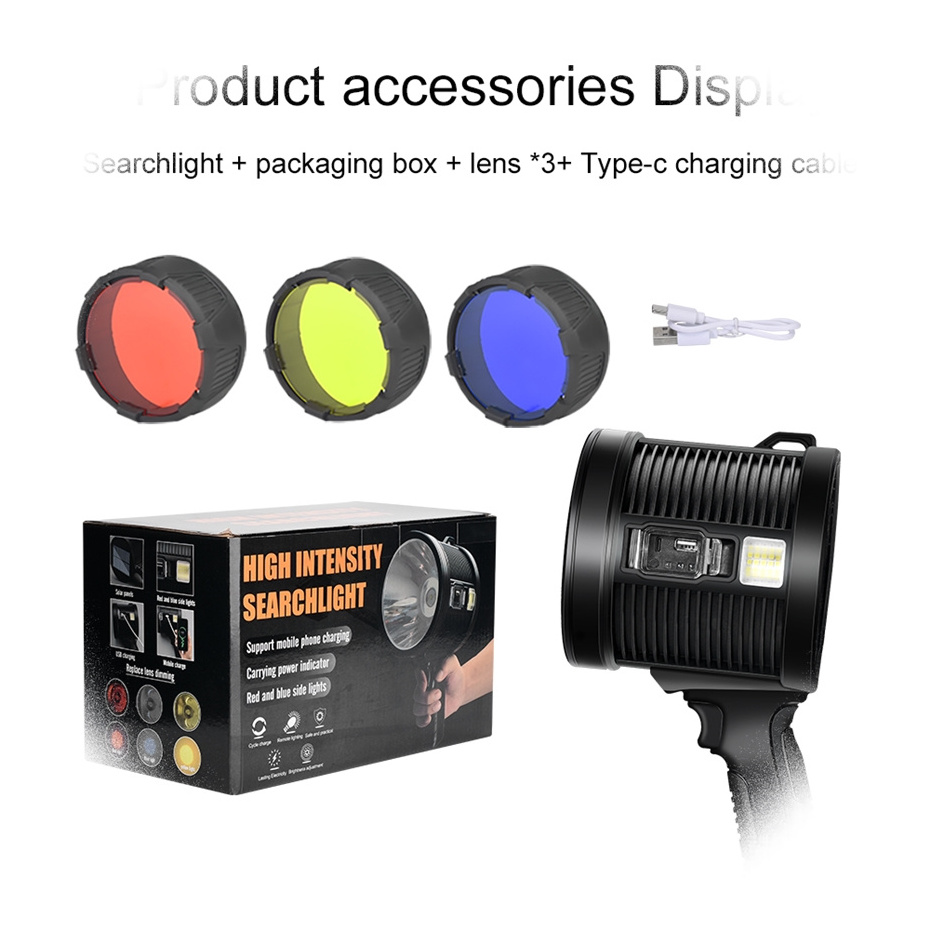 2024 LED Flashlight USB Rechargeable Outdoor Small Searchlight Built-in Battery Spotlight for Fishing Hunting Patrol lamp light