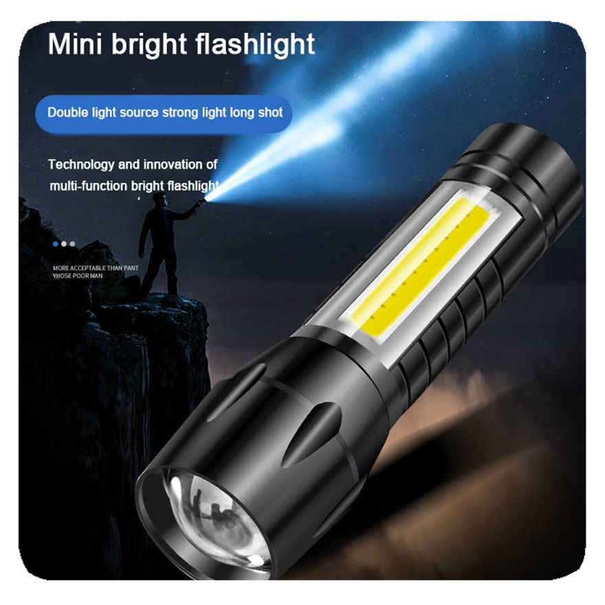 Custom Portable Waterproof 3 Modes Usb Rechargeable Lumen Zoomable Torch Lamp 3w Mini Handheld Led Flashlight Cob Side Lights