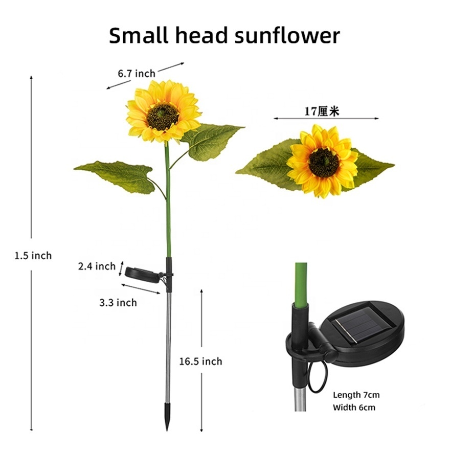 New 2024 Outdoor Waterproof Landscape Decorative Flower Lamps Solar LED Garden Sunflower Stake Lights Lamp