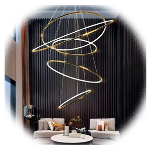 2024 Stainless Steel Duplex Building Villa LED Modeling Lamp Decoration Hall Chandelier Golden Restaurant Chandeliers