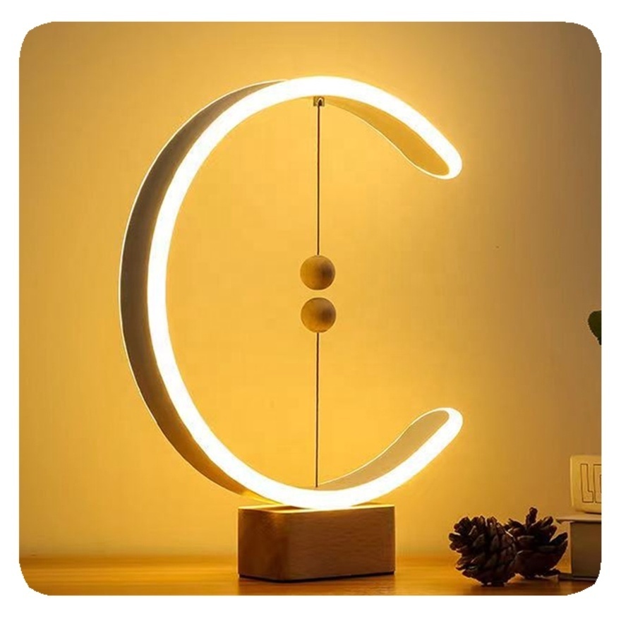 New Creative Bedroom Decor USB LED Mood Desk Light Wood Base Magnet Switch Beside Table Lamp