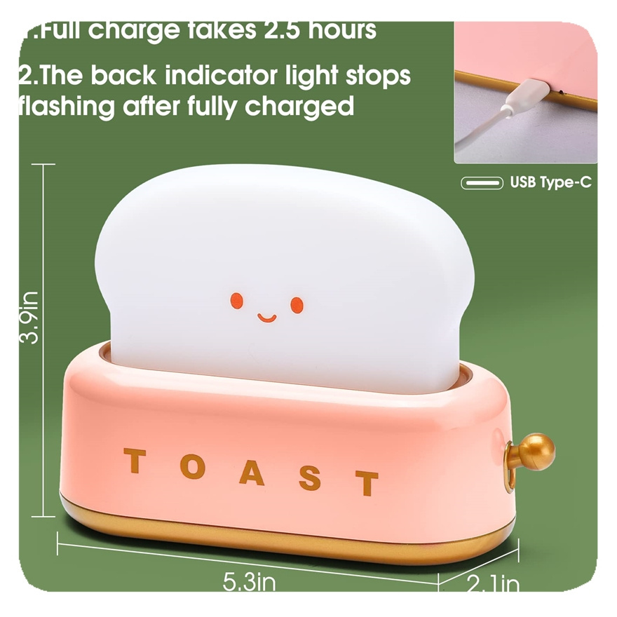 New Toast Inspired Portable Desk Aesthetic Table Lights Retro Style Cute Night Light with Timer Auto Shutoffor Kids Lamp LED 90